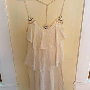 White Boho Dress with Beaded Shoulder